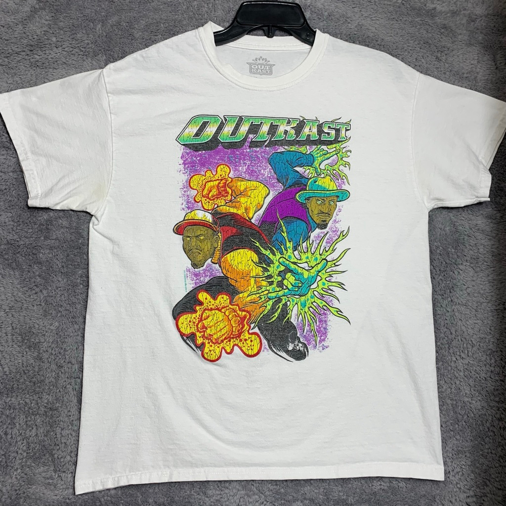 Outkast‎ Graphic T-Shirt Mens Large White Comic Style Andre 3000 Big Boi Rap Tee